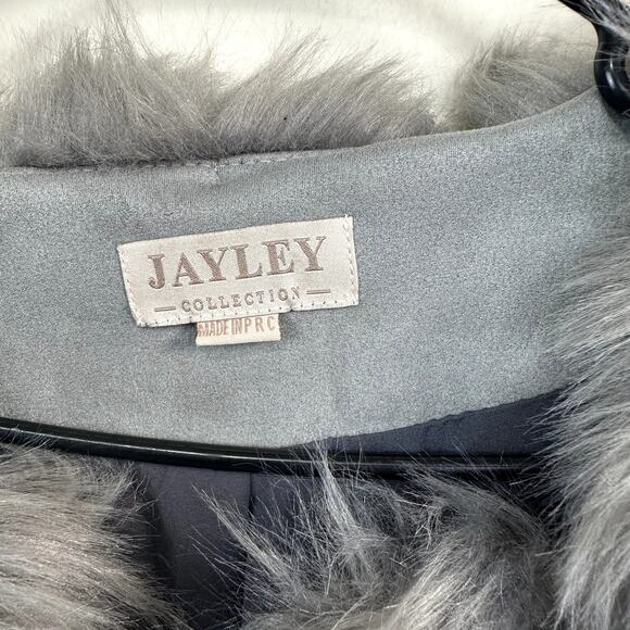 Jayley Collection Luxury Faux Fur Coat Women's M/L Gray Poly Stretch Pockets - Picture 3 of 5